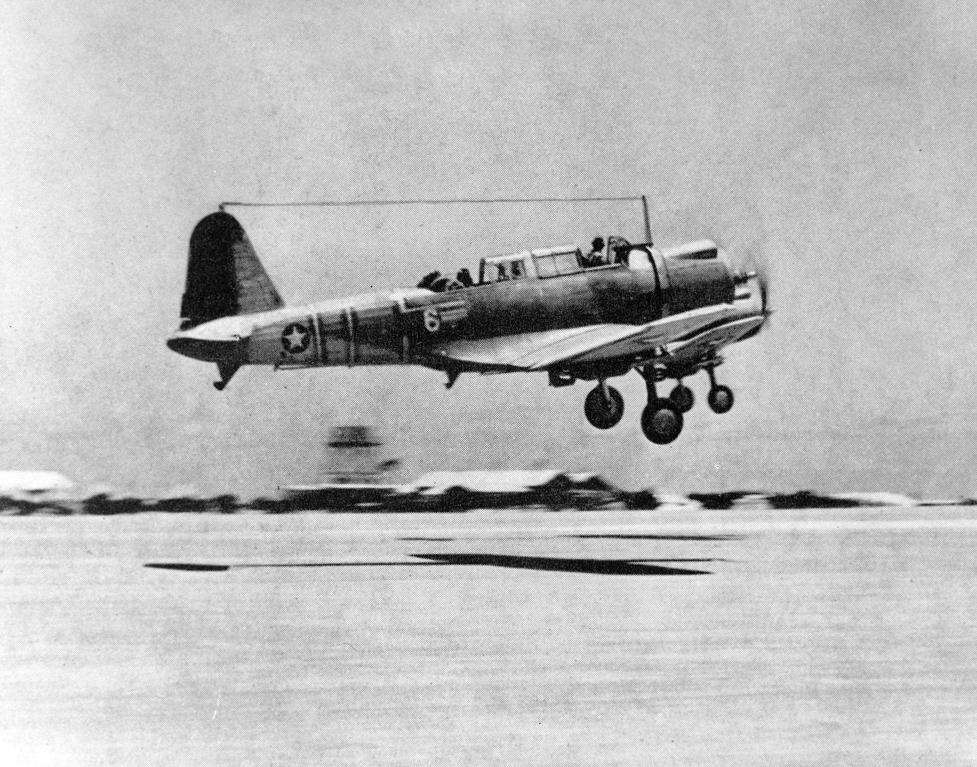 Vought_SB2U-3_Vindicators_of_VMSB-241_take_off_from_Midway,_June_1942_